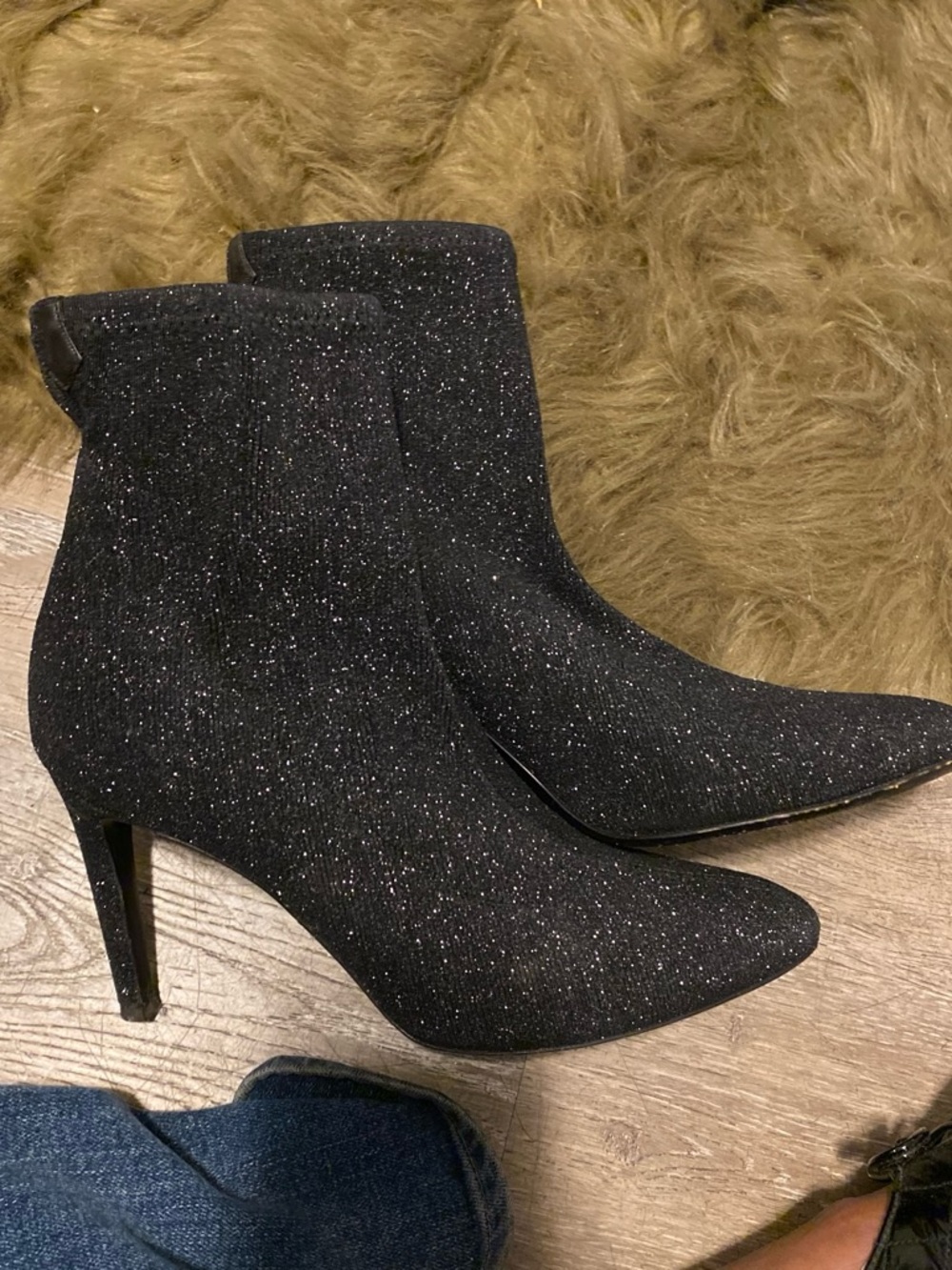 Giuseppe Zanotti Black Glitter Pointed-Toe Stiletto Ankle Boots